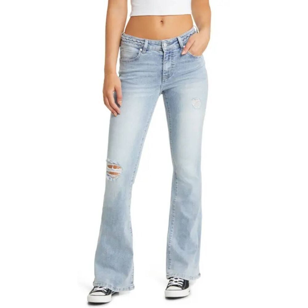 PTCL Flared Blue Jeans Distressed Size 29 Stretch Nordstrom NWT